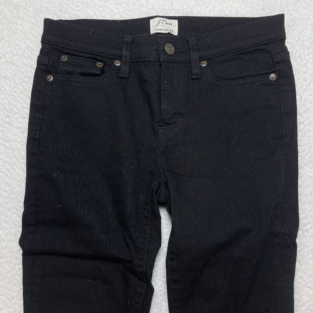 J. Crew Toothpick Women's Size 26 Skinny Leg Low Rise Black Denim Jeans 27x27